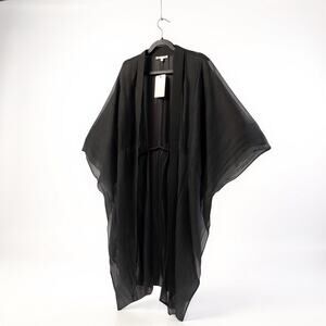 DR2 Daniel Rainn Plus Size Pleated Sheer Kimono Duster Black 3XL Coverup